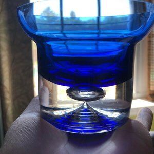 Block Stockholm Votive Candle Holder Cobalt Blue Crystal Glass Bubble 3-3/8"